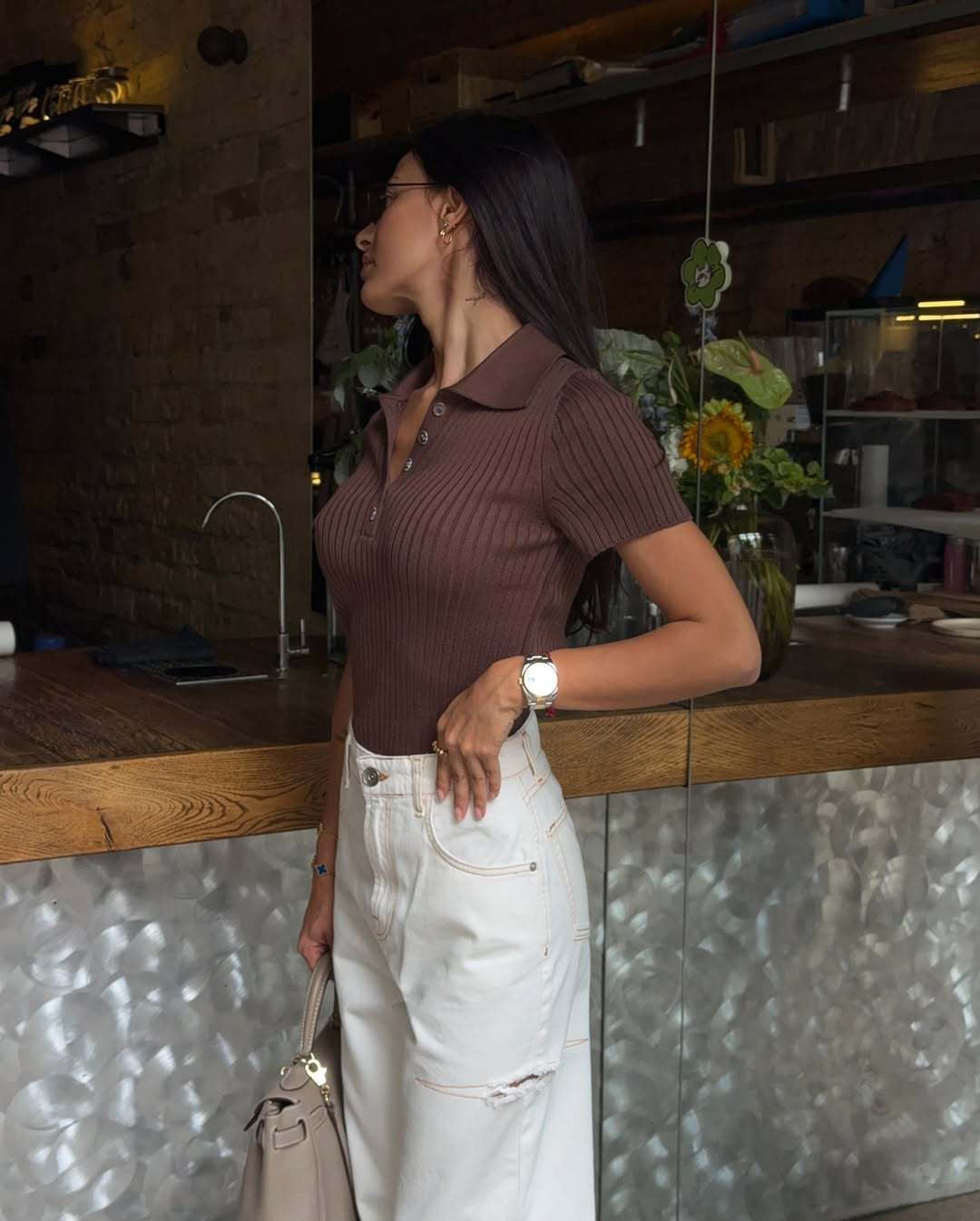 Kurzärmeliger Polokragen-Strickpullover – Klassisch & stilvoll