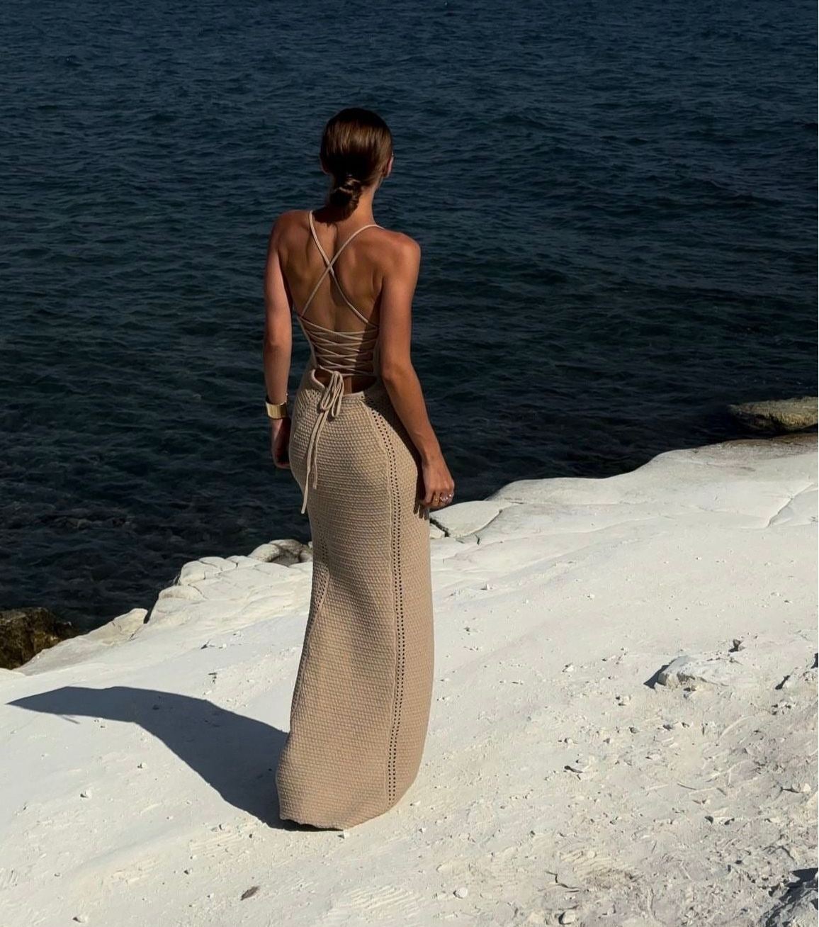 Beach Glam Crochet Dress in Nude