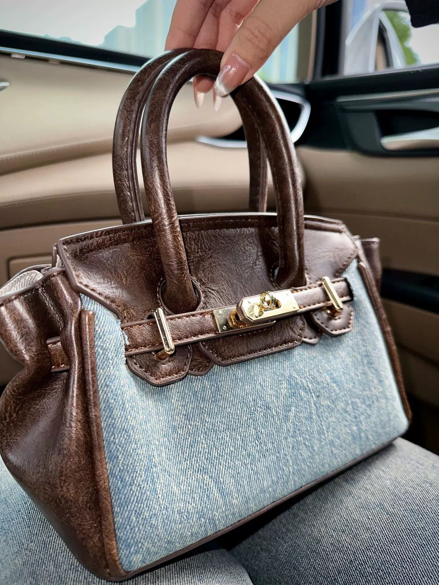 Vintage Denim-Leder Handtasche