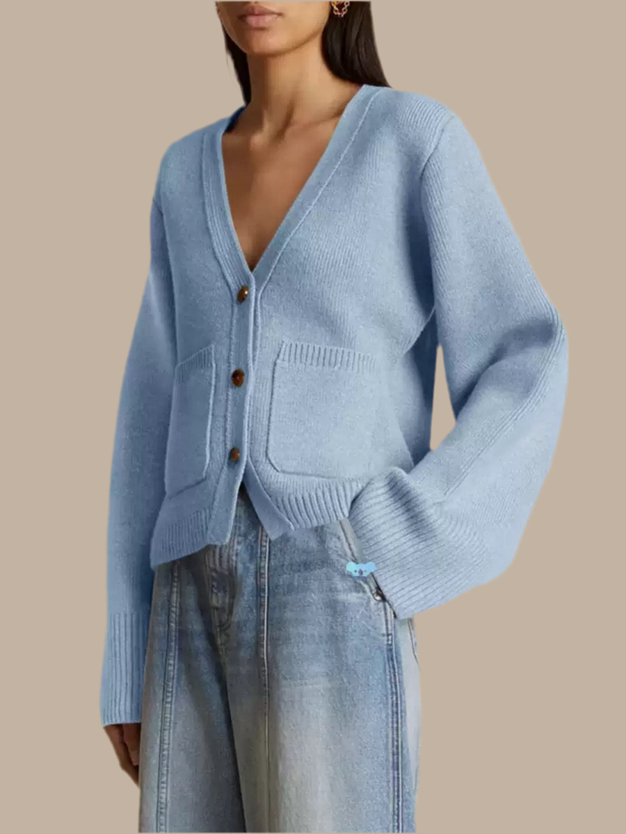 Basic Damen Cardigan – Rot, Knöpfe & Taschen