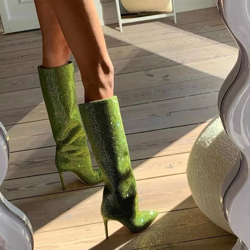 Green Diamond Stiletto Boots
