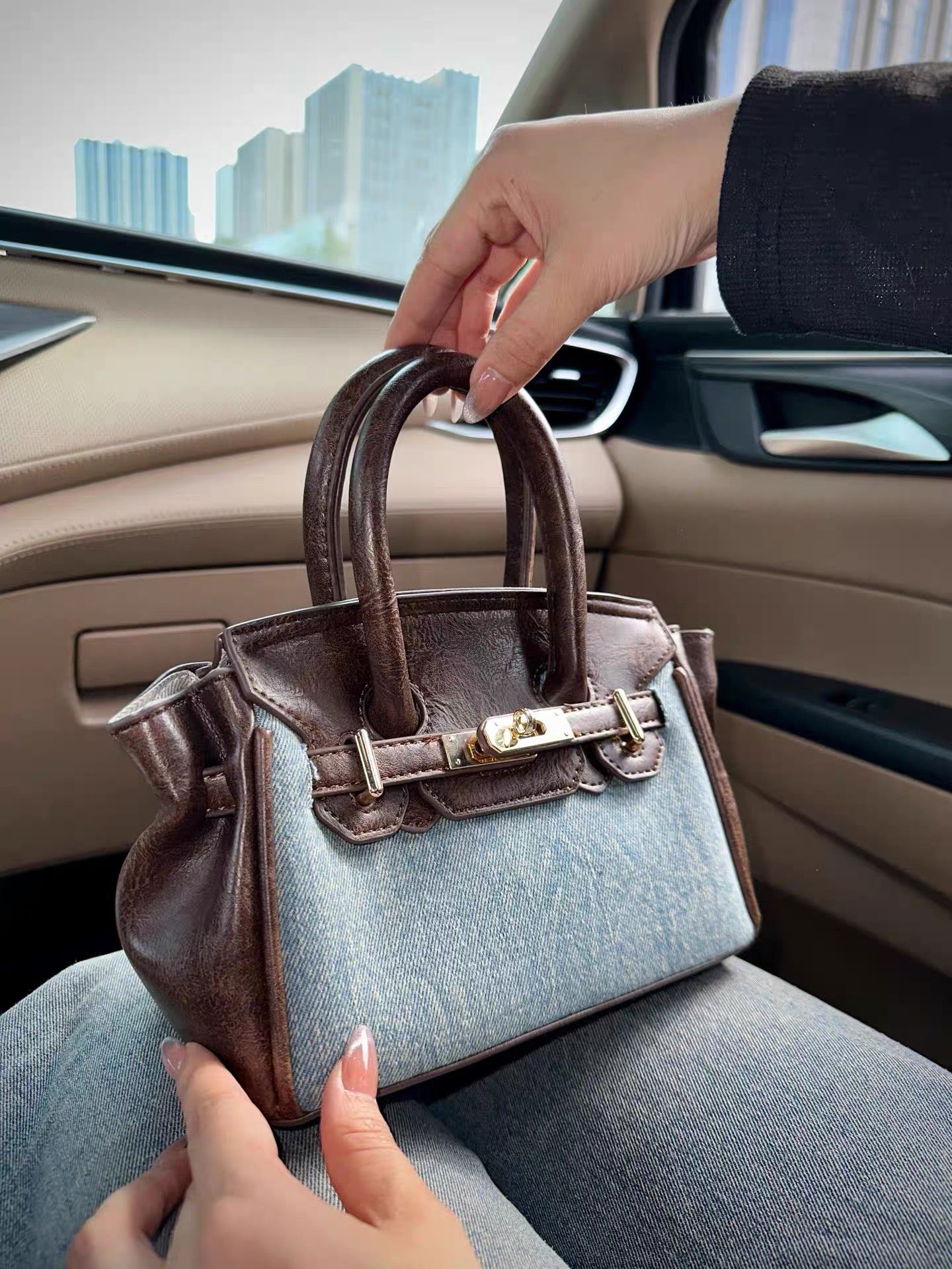 Vintage Denim-Leder Handtasche