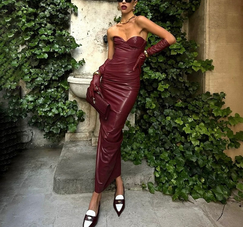 Roxanne – Glamouröses PU-Leder Bustierkleid