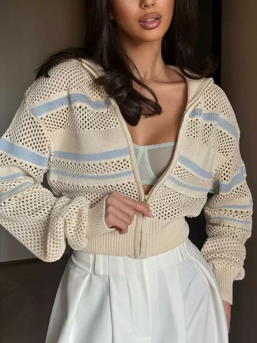 Cropped Strickpullover mit Streifen