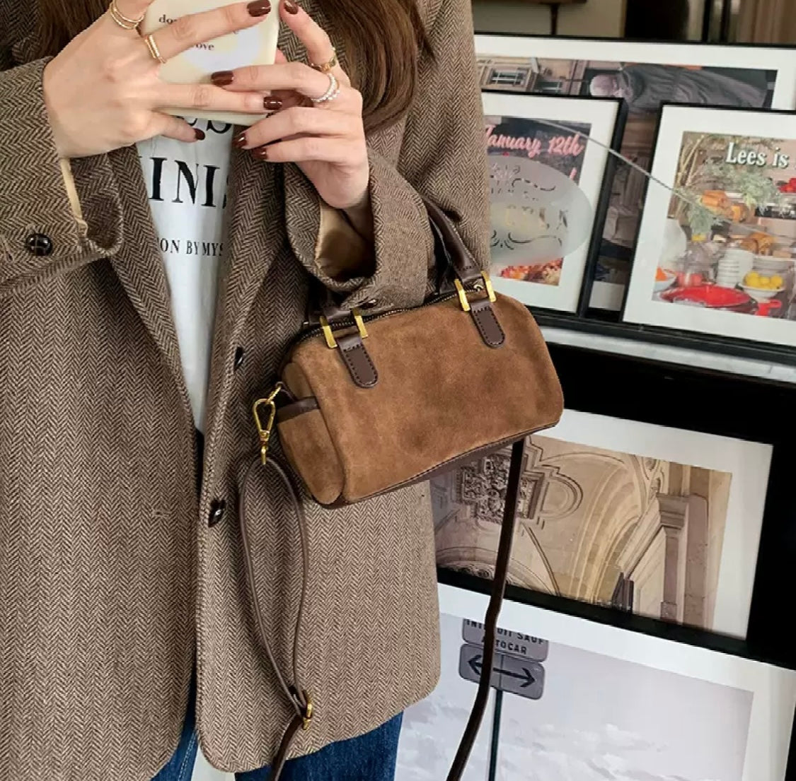 Retro Schultertasche in Braun