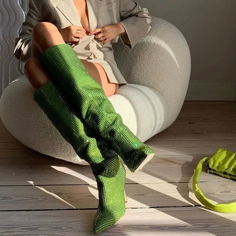 Green Diamond Stiletto Boots