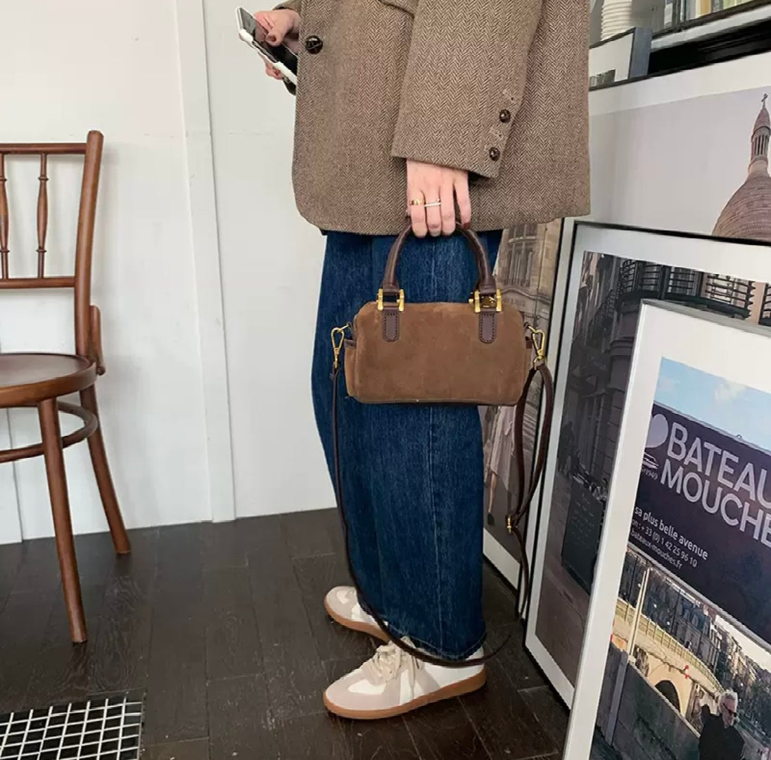 Retro Schultertasche in Braun