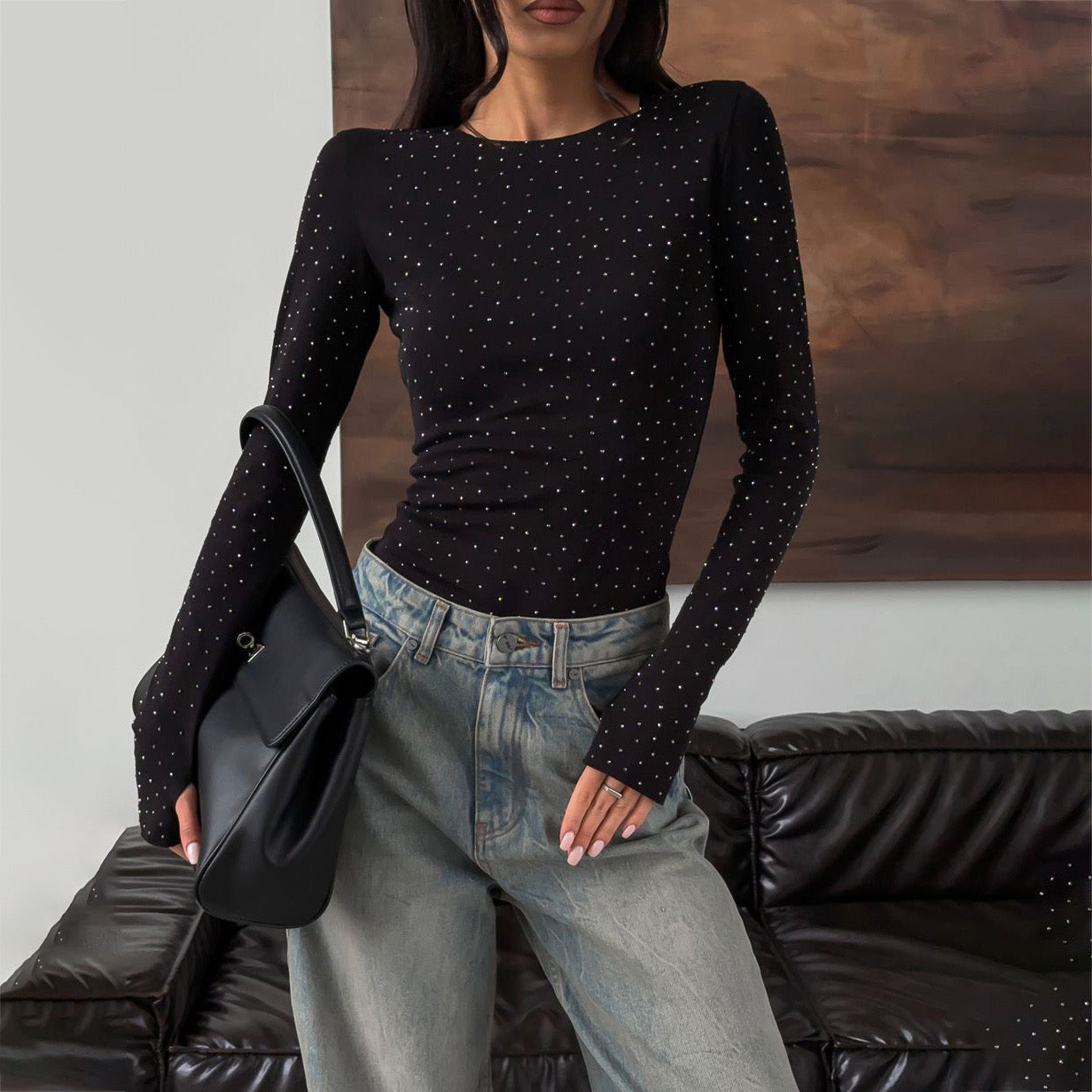 Slim Fit Glitzer Top