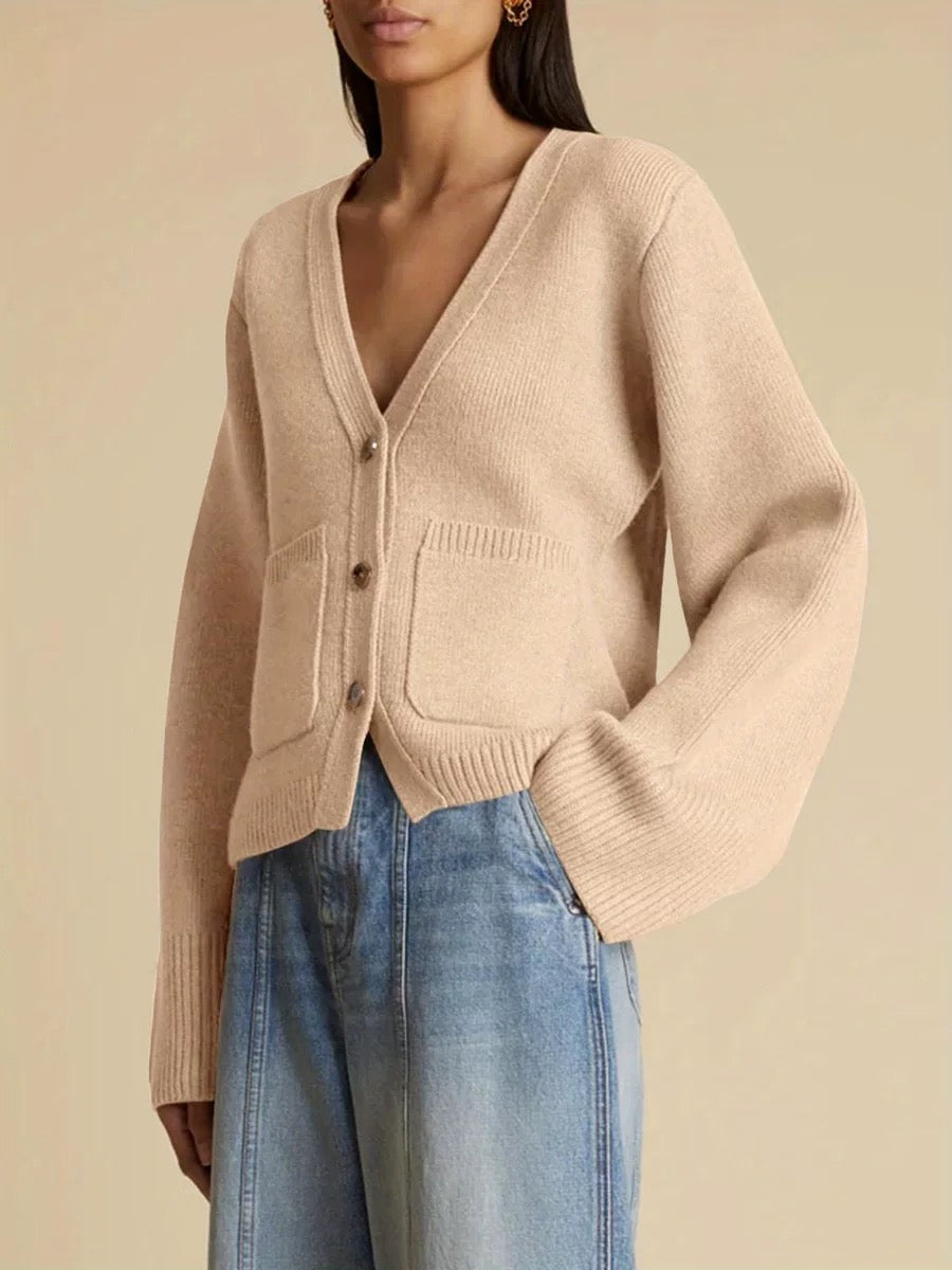 Basic Damen Cardigan – Rot, Knöpfe & Taschen