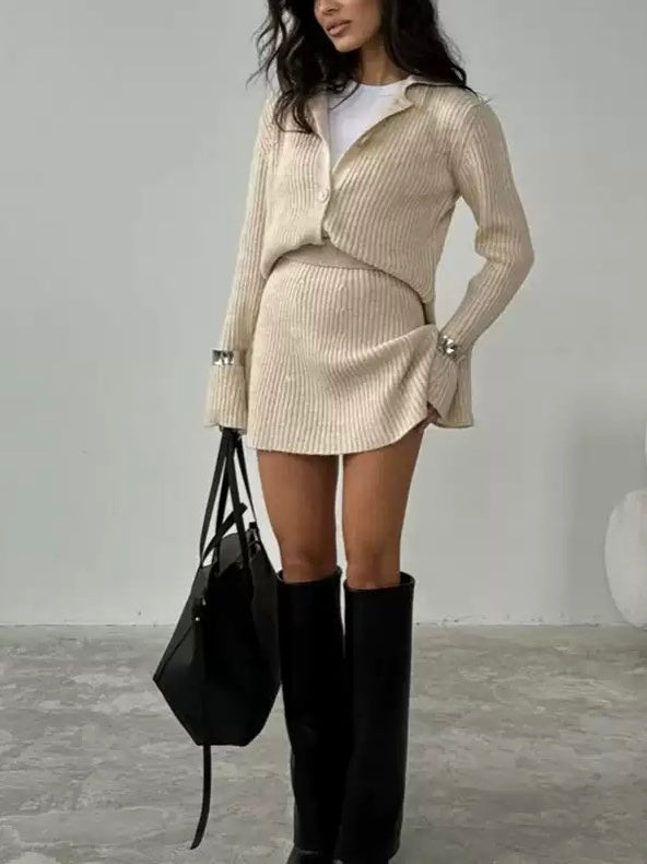 Elegantes Strick-Zweiteiler-Set – Cardigan & Minirock