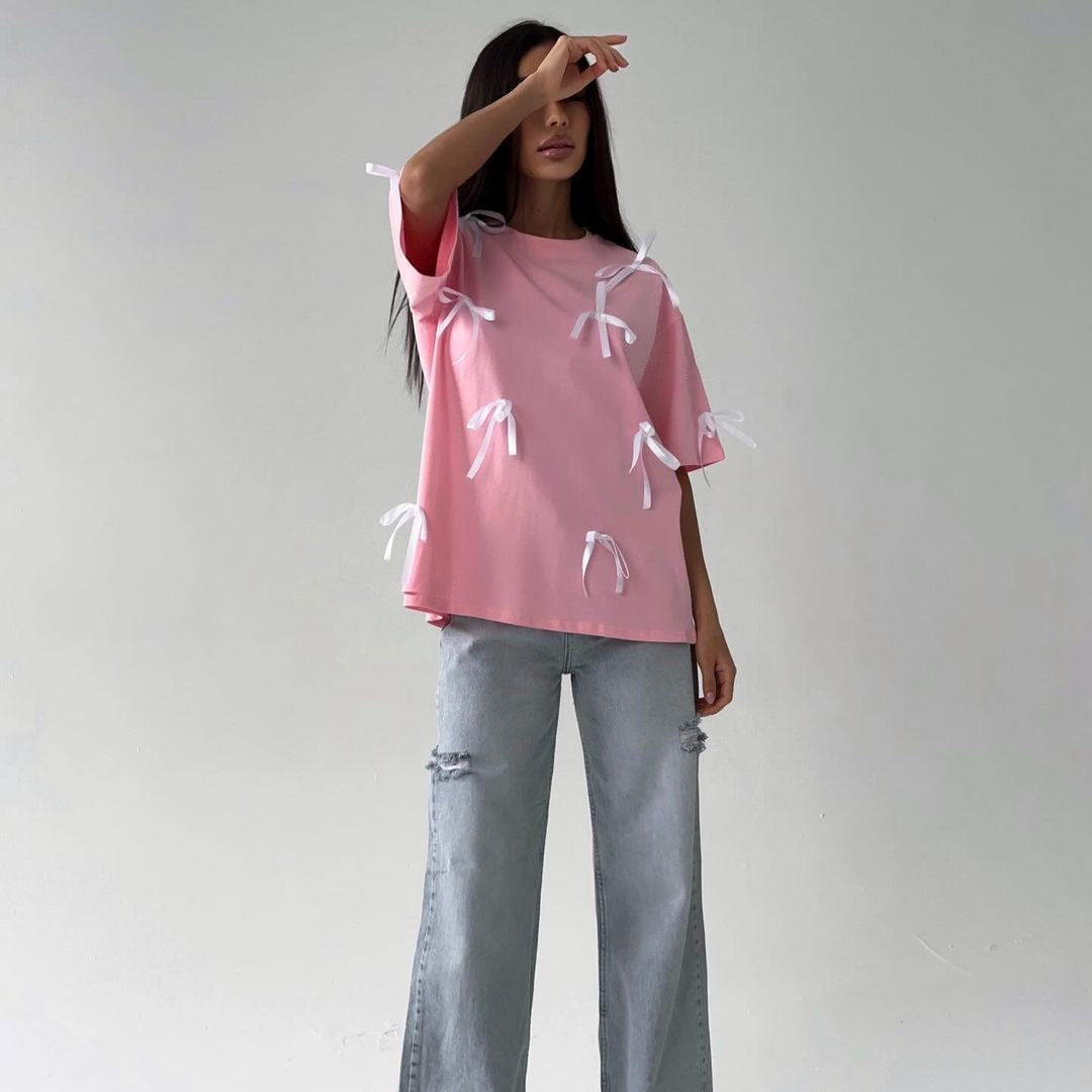 Lässiges Baumwoll-T-Shirt mit Bändern