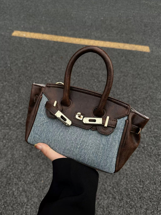 Vintage Denim-Leder Handtasche