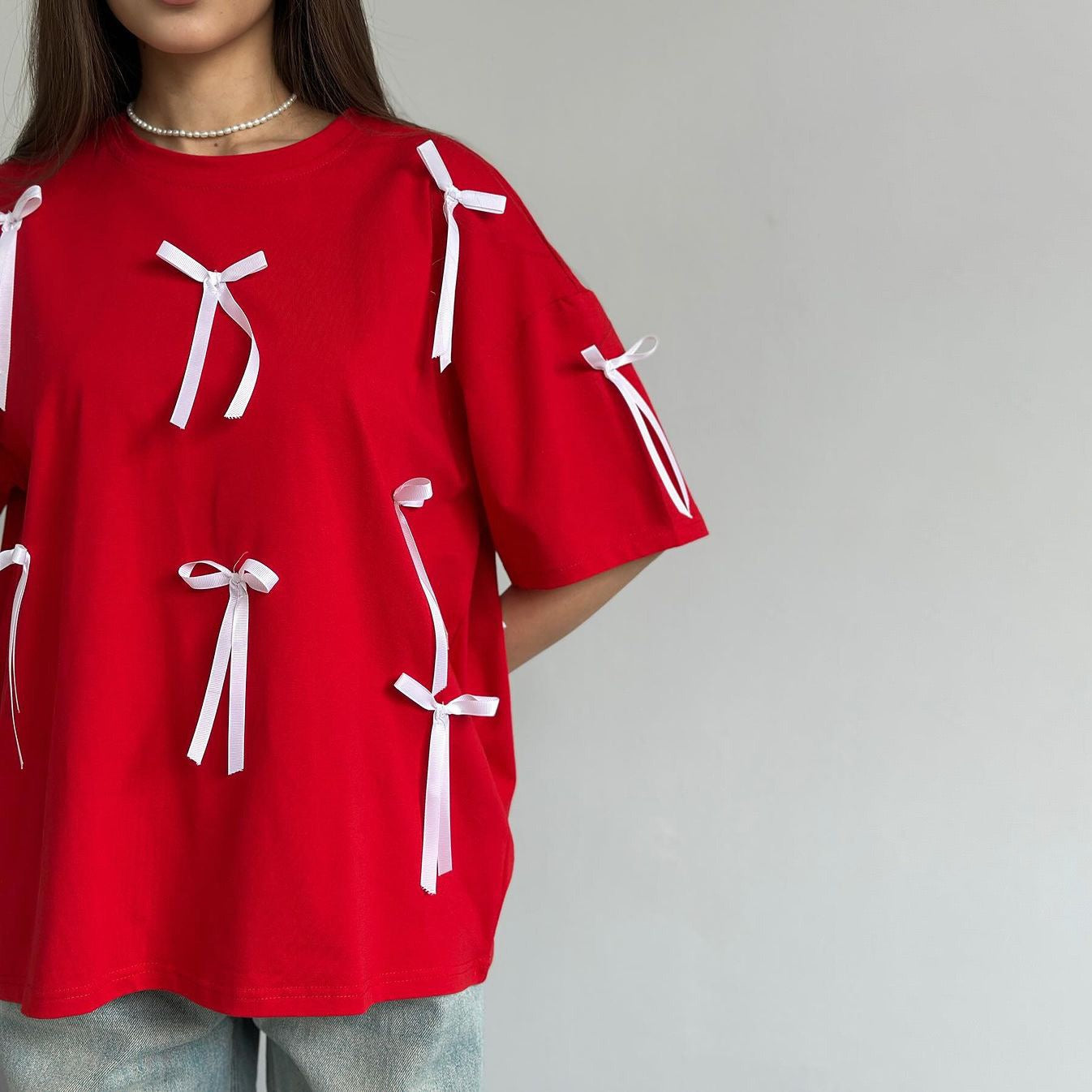 Lässiges Baumwoll-T-Shirt mit Bändern