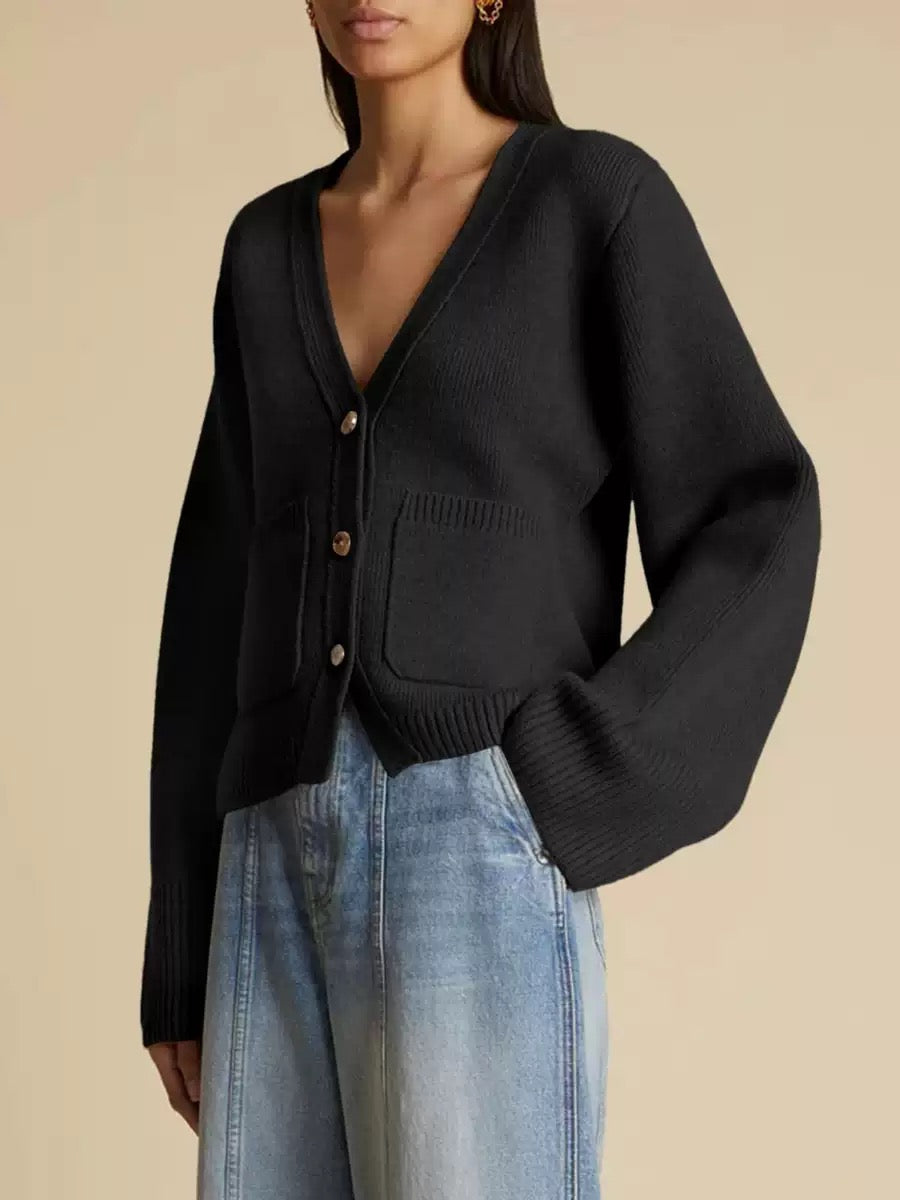 Basic Damen Cardigan – Rot, Knöpfe & Taschen