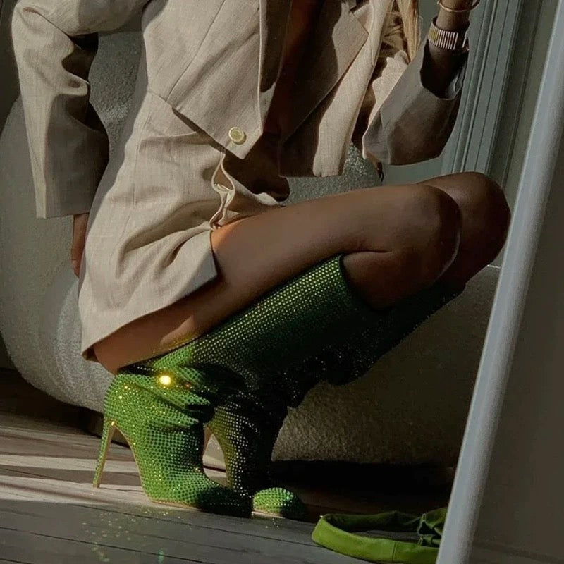 Green Diamond Stiletto Boots
