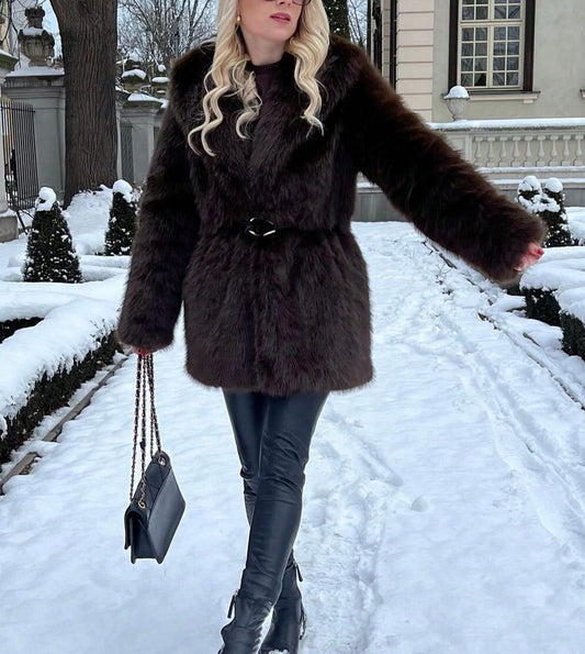 Soft Luxe Kunstfelljacke mit Gürtel