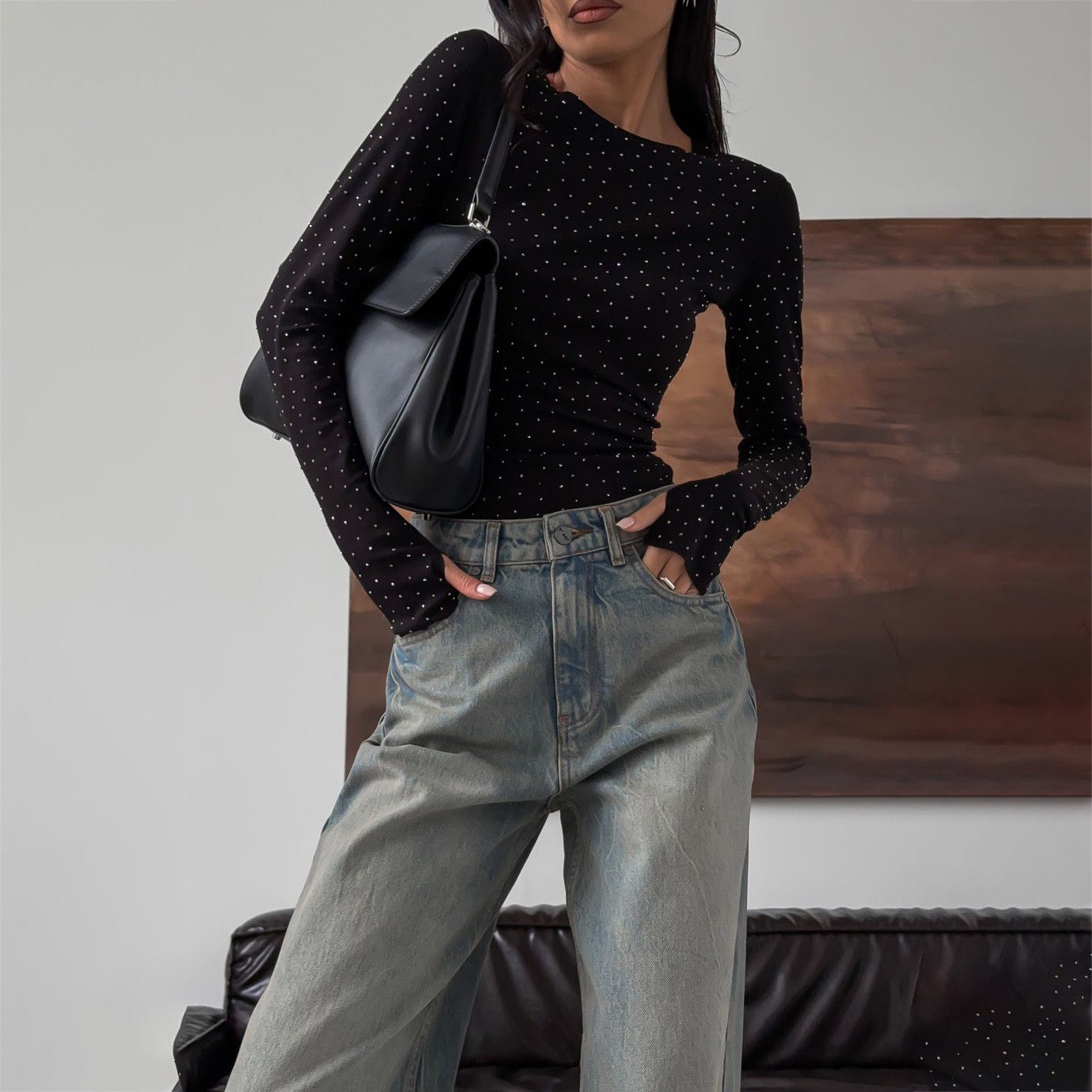 Slim Fit Glitzer Top