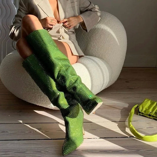 Green Diamond Stiletto Boots