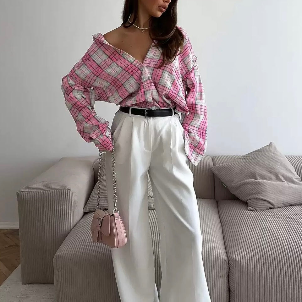 Lässige Karo-Bluse in Rosa-Weiß