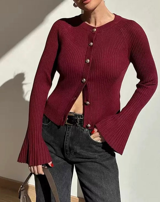 Feinripp Strickoberteil mit Goldknöpfen